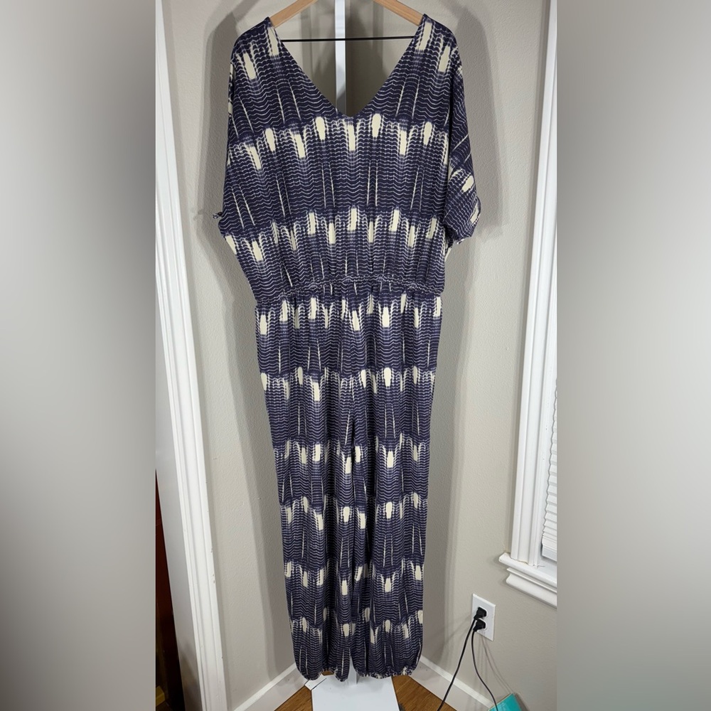 Garnet Hill Women’s Medium Navy Blue/Cream Tie-Sleeve Knot Jumpsuit Size XL - Picture 5 of 10